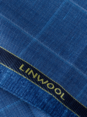 Big Checks Medium Blue Linwool Fabric